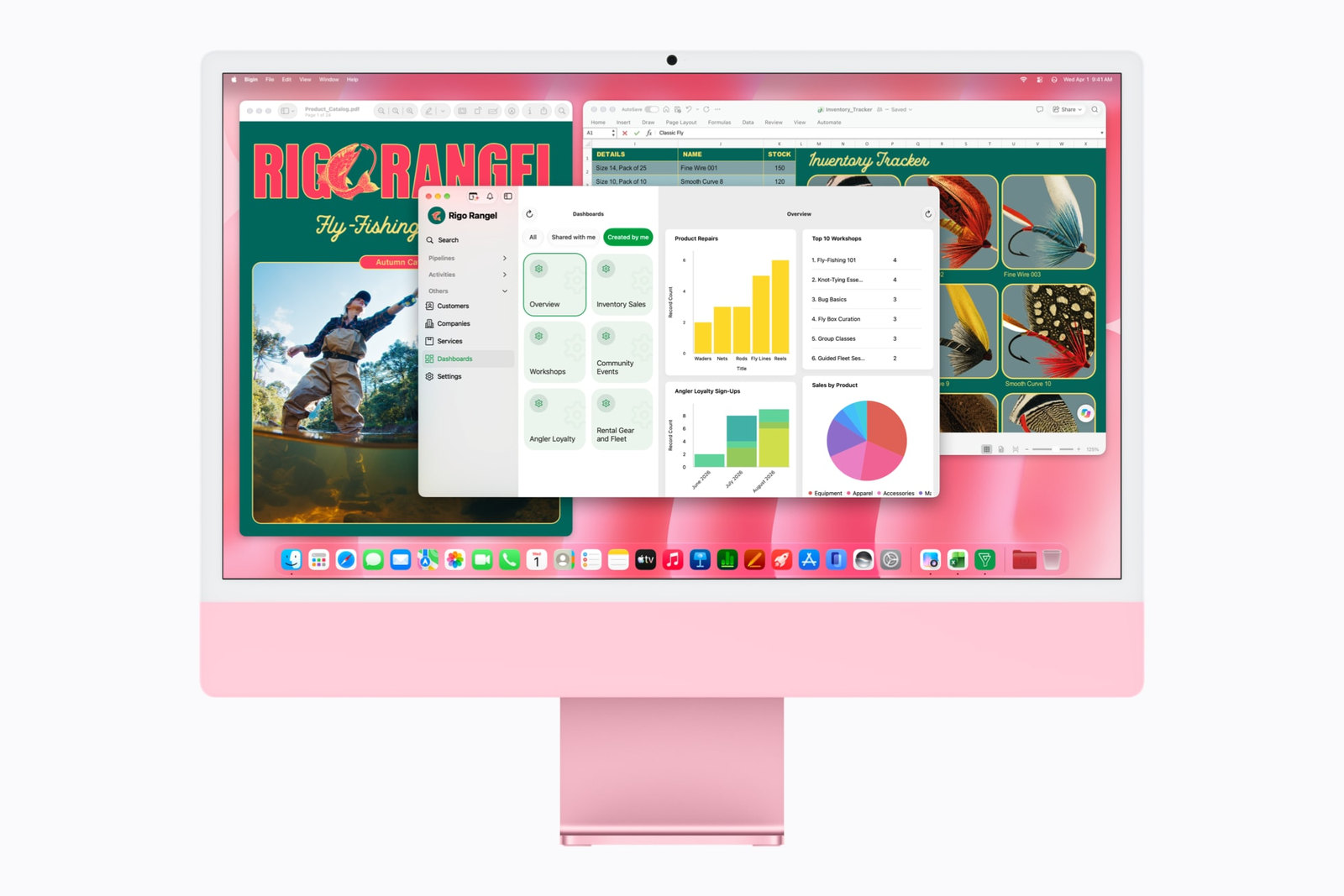 Microsoft Excel and the Bigin sales app side by side on the M6 iMac
