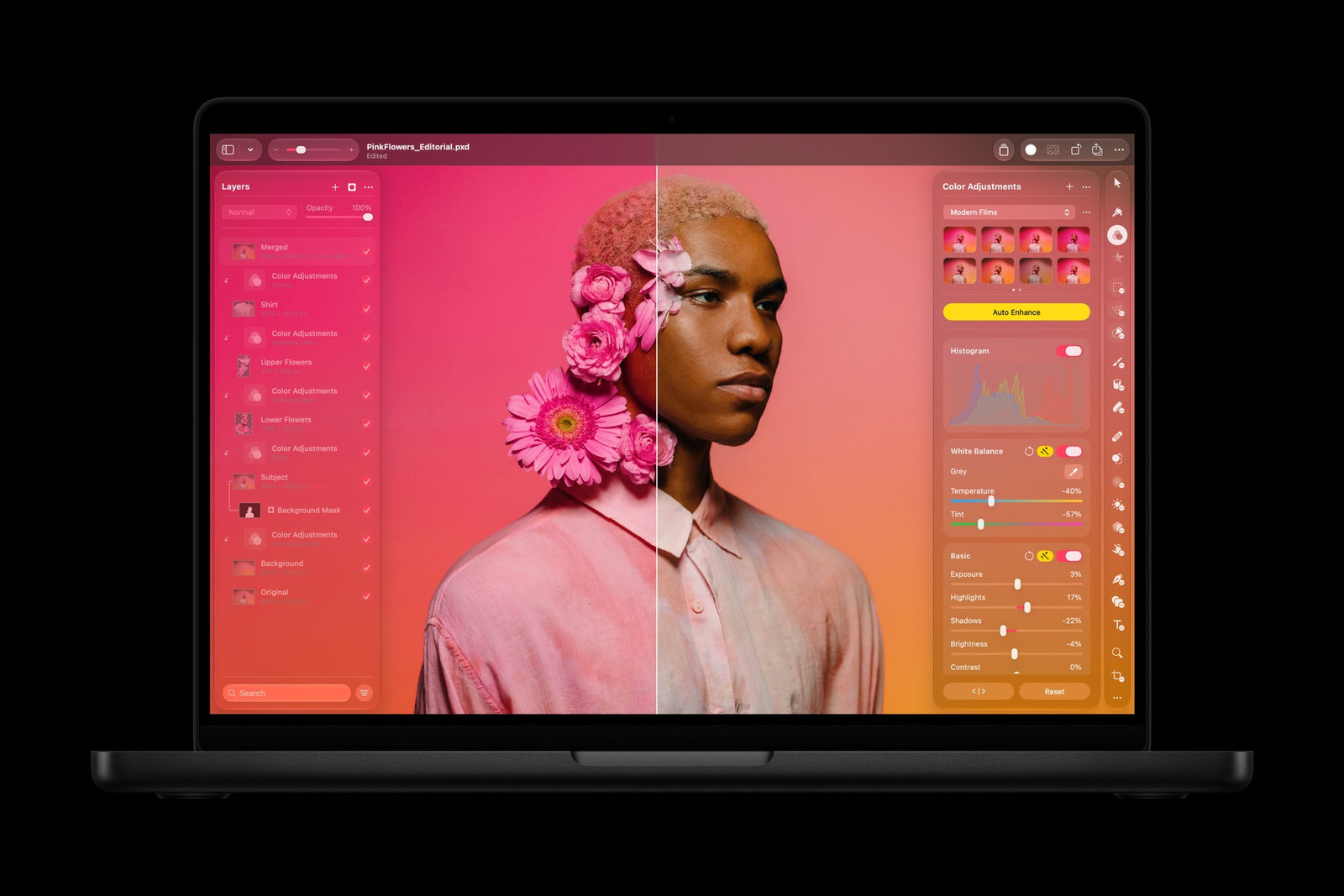 A photo being edited in Pixelmator Pro on the 14-inch MacBook Pro with M6
