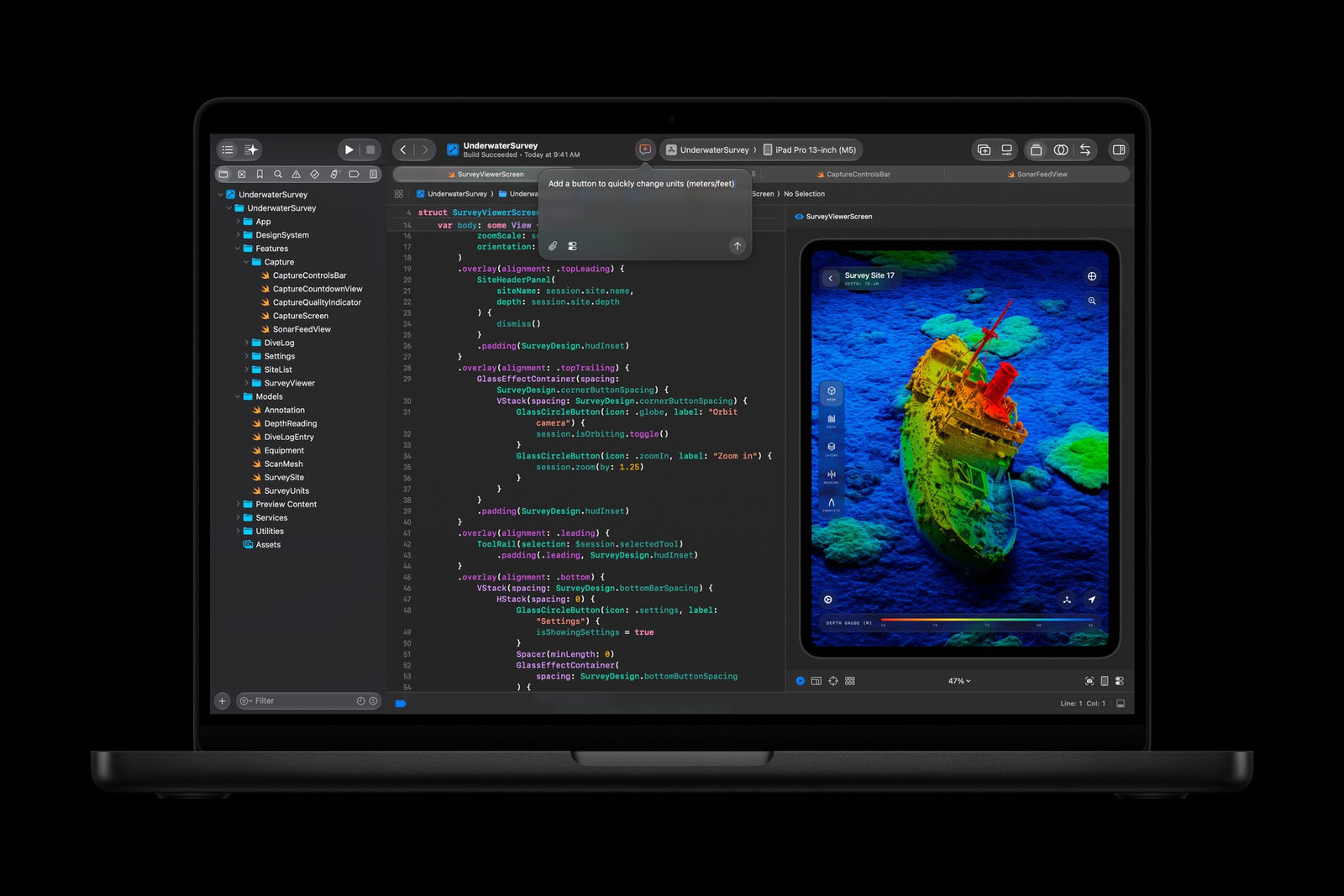Code compiling in Xcode on the 14-inch MacBook Pro with M6