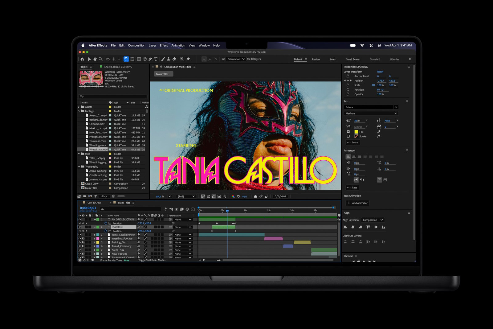 An Adobe After Effects project on the 14-inch MacBook Pro with M6
